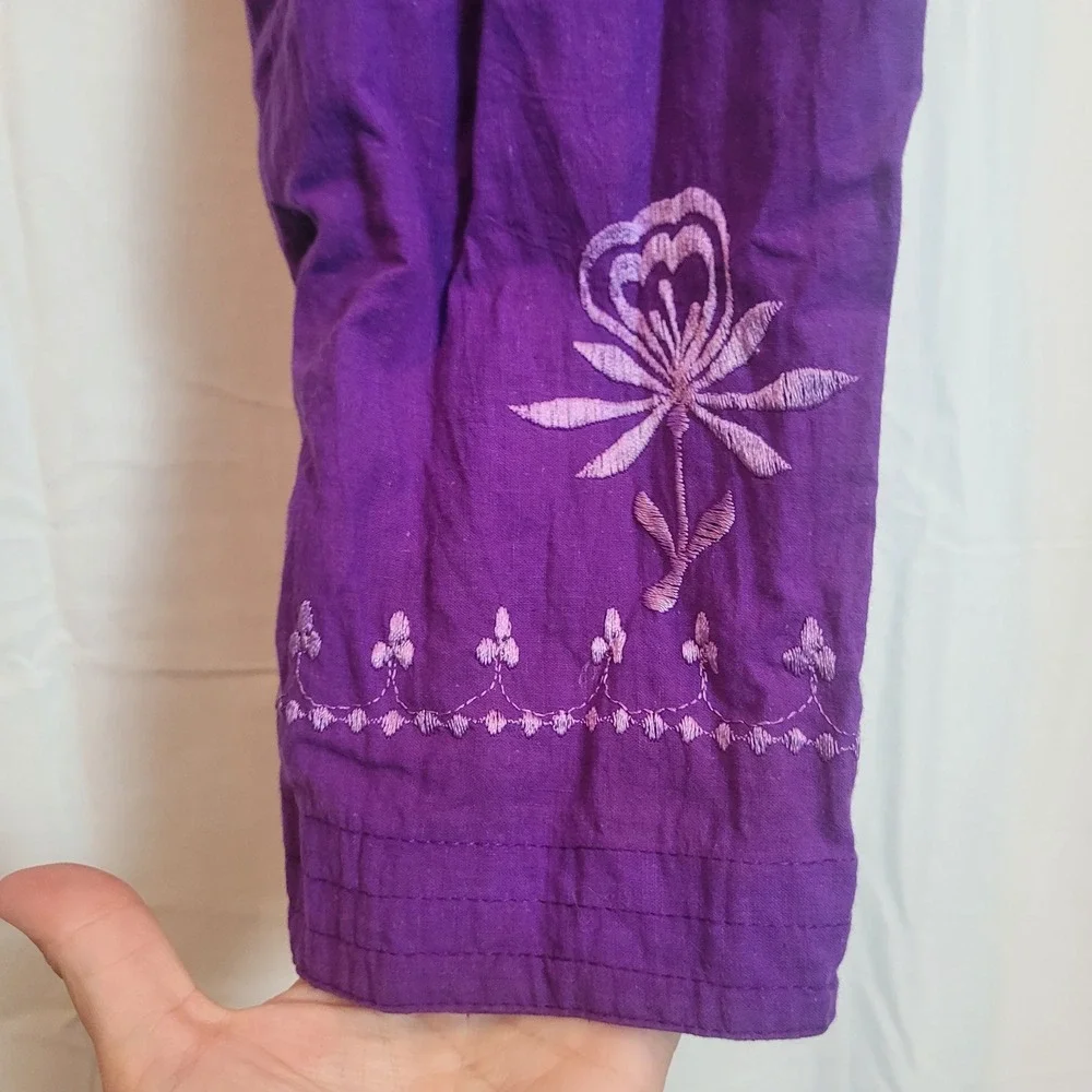 Purple Embroidered Cotton Salwar Kameez Set Women XL Tunic and Pants Two Piece